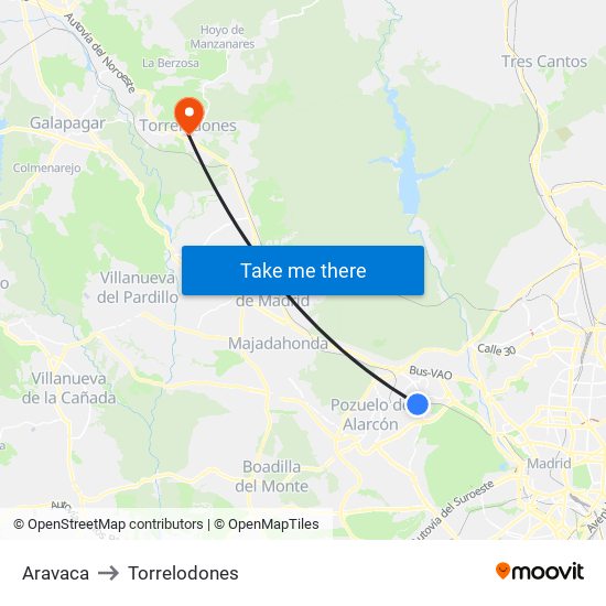 Aravaca to Torrelodones map