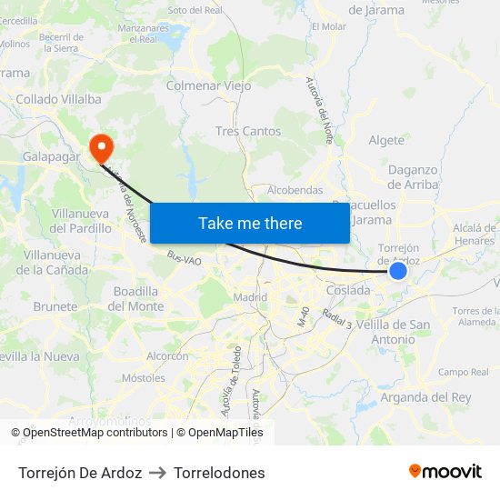 Torrejón De Ardoz to Torrelodones map