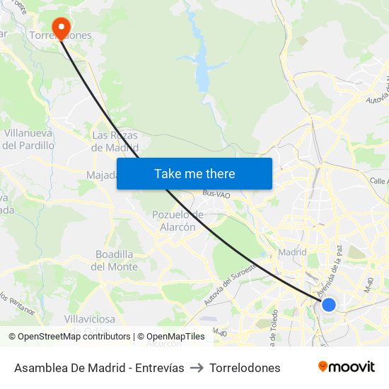 Asamblea De Madrid - Entrevías to Torrelodones map