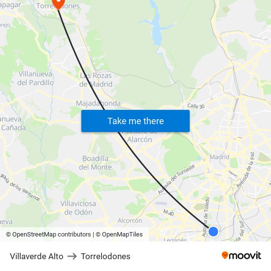 Villaverde Alto to Torrelodones map