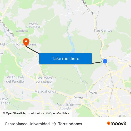 Cantoblanco Universidad to Torrelodones map