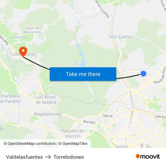 Valdelasfuentes to Torrelodones map