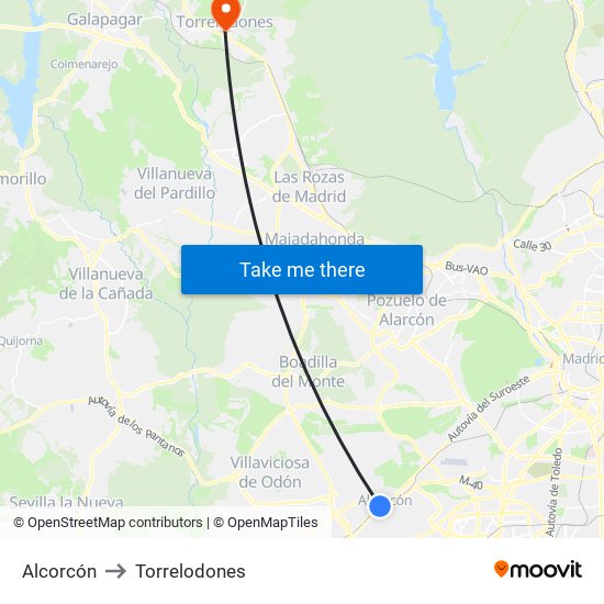 Alcorcón to Torrelodones map