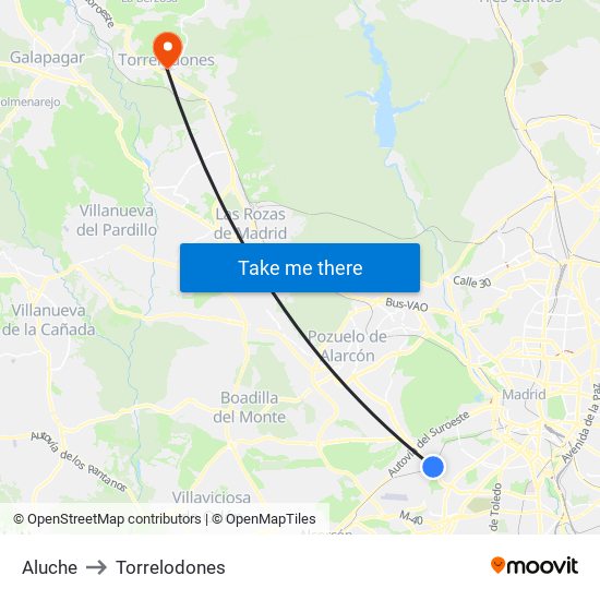 Aluche to Torrelodones map