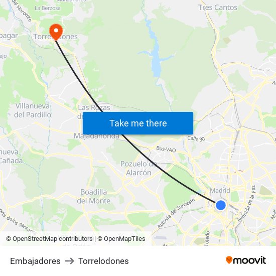 Embajadores to Torrelodones map