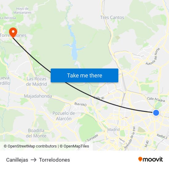 Canillejas to Torrelodones map