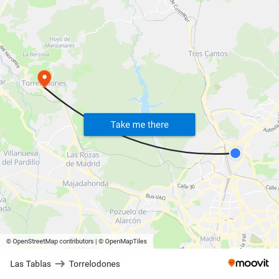 Las Tablas to Torrelodones map