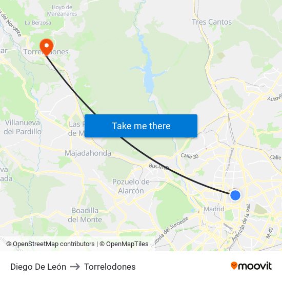 Diego De León to Torrelodones map