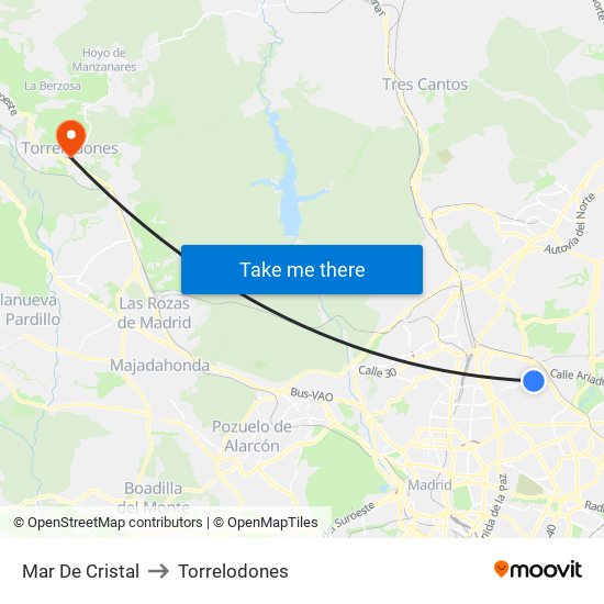 Mar De Cristal to Torrelodones map