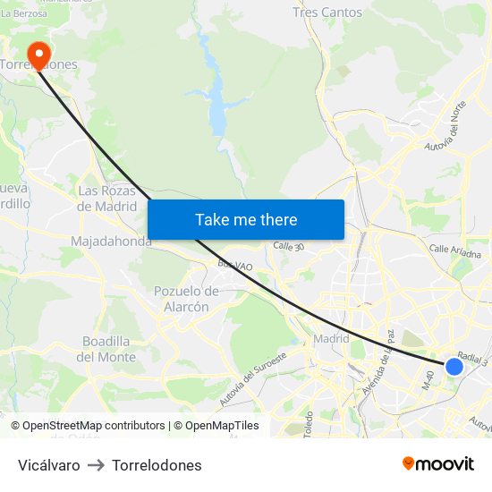 Vicálvaro to Torrelodones map