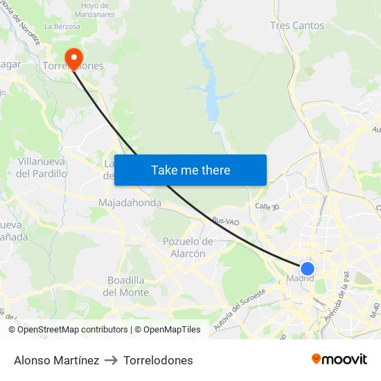 Alonso Martínez to Torrelodones map
