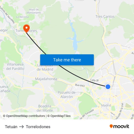 Tetuán to Torrelodones map