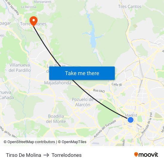 Tirso De Molina to Torrelodones map