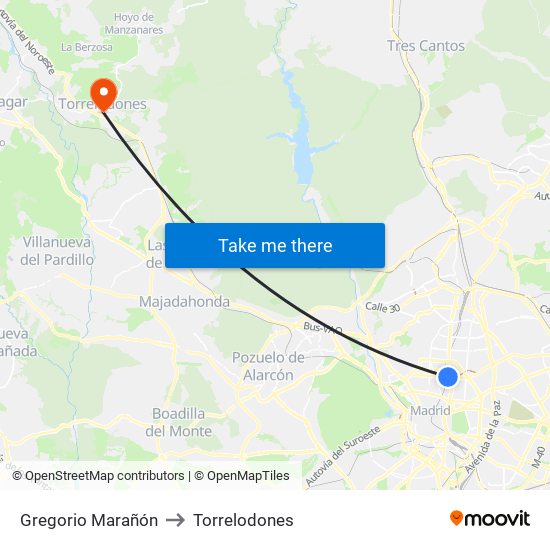 Gregorio Marañón to Torrelodones map