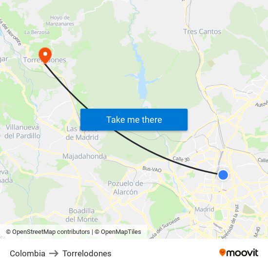 Colombia to Torrelodones map