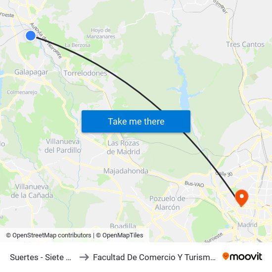 Suertes - Siete Picos to Facultad De Comercio Y Turismo (Ucm) map