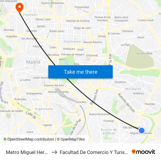 Metro Miguel Hernández to Facultad De Comercio Y Turismo (Ucm) map