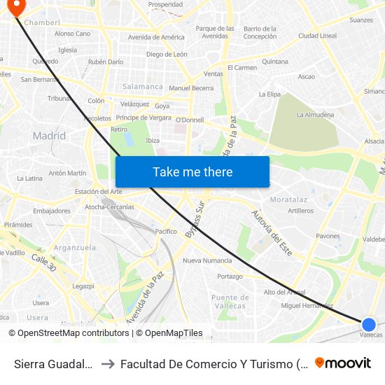 Sierra Guadalupe to Facultad De Comercio Y Turismo (Ucm) map