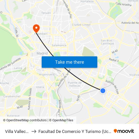 Villa Vallecas to Facultad De Comercio Y Turismo (Ucm) map