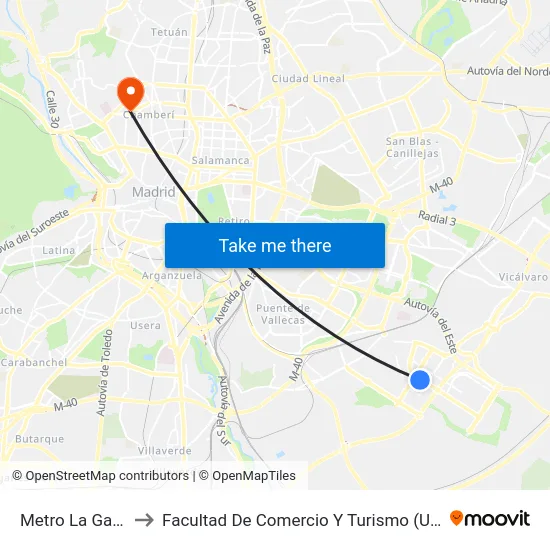 Metro La Gavia to Facultad De Comercio Y Turismo (Ucm) map