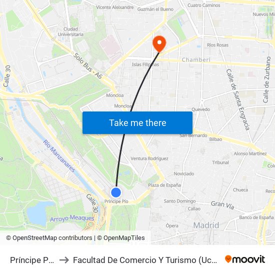 Príncipe Pío to Facultad De Comercio Y Turismo (Ucm) map