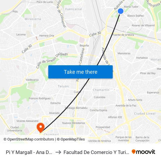 Pi Y Margall - Ana De Austria to Facultad De Comercio Y Turismo (Ucm) map