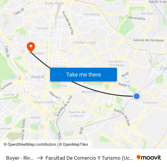 Boyer - Rivas to Facultad De Comercio Y Turismo (Ucm) map
