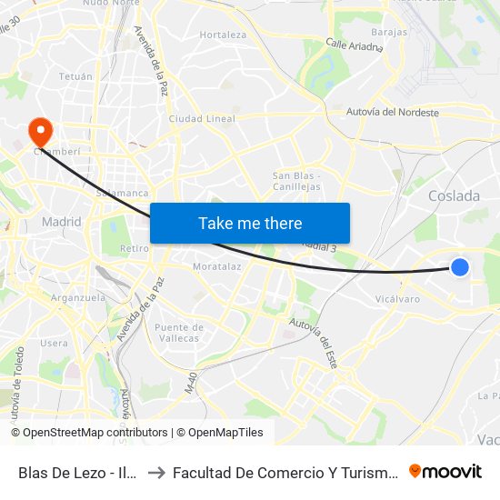 Blas De Lezo - Ilusión to Facultad De Comercio Y Turismo (Ucm) map