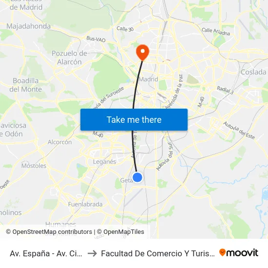Av. España - Av. Ciudades to Facultad De Comercio Y Turismo (Ucm) map