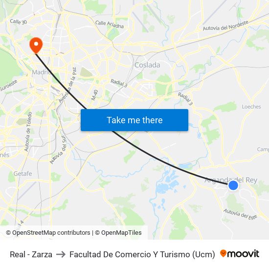 Real - Zarza to Facultad De Comercio Y Turismo (Ucm) map