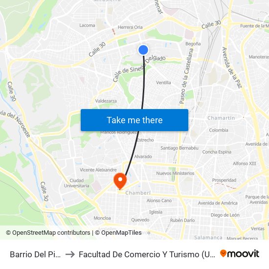 Barrio Del Pilar to Facultad De Comercio Y Turismo (Ucm) map