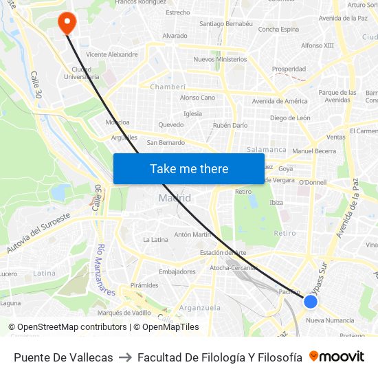 Puente De Vallecas to Facultad De Filología Y Filosofía map