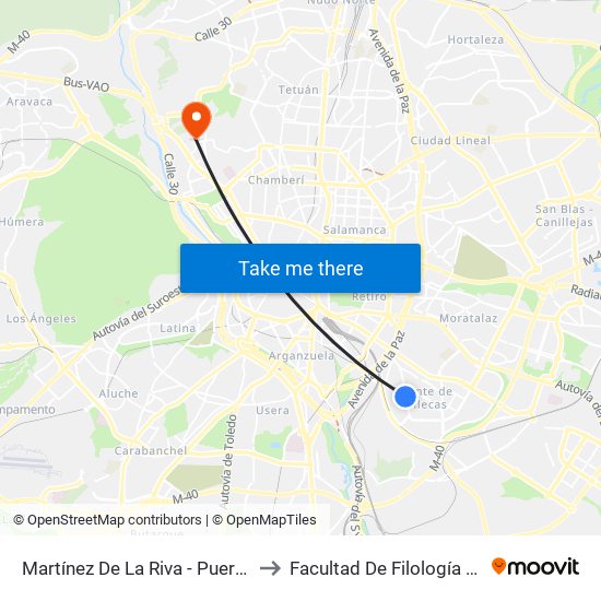 Martínez De La Riva - Puerto Bonaigua to Facultad De Filología Y Filosofía map