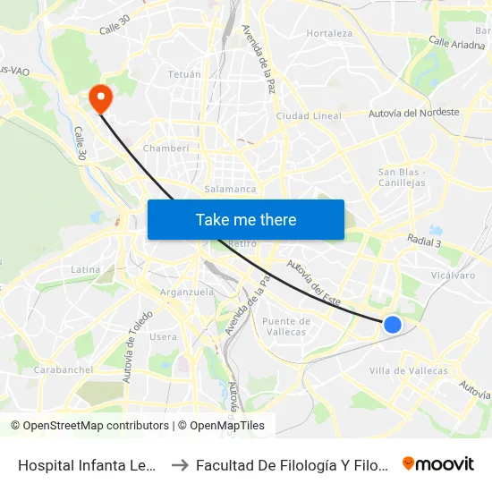 Hospital Infanta Leonor to Facultad De Filología Y Filosofía map