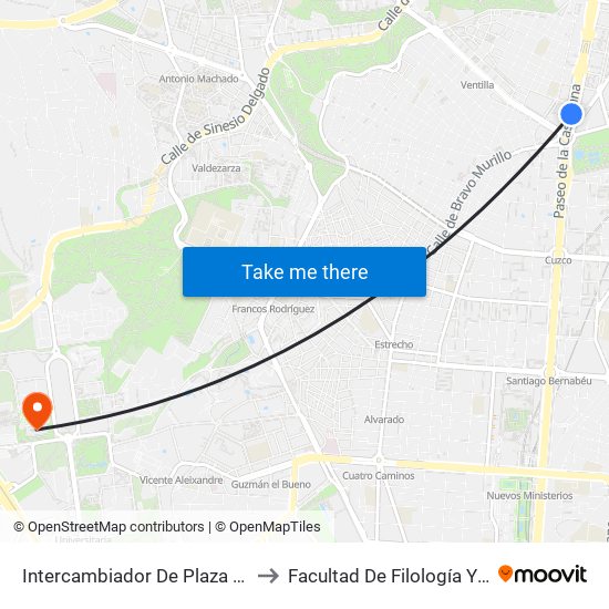 Intercambiador De Plaza De Castilla to Facultad De Filología Y Filosofía map