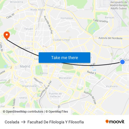 Coslada to Facultad De Filología Y Filosofía map