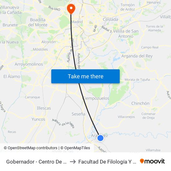 Gobernador - Centro De Mayores to Facultad De Filología Y Filosofía map