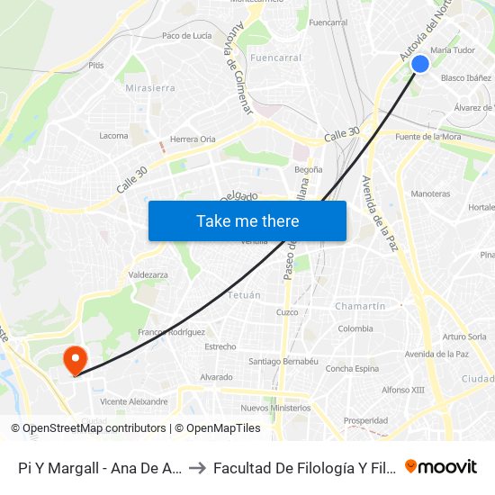 Pi Y Margall - Ana De Austria to Facultad De Filología Y Filosofía map