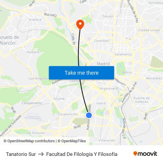 Tanatorio Sur to Facultad De Filología Y Filosofía map