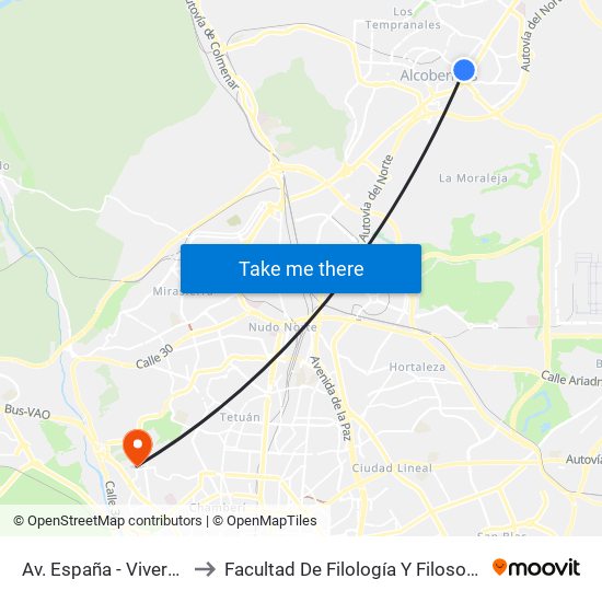 Av. España - Viveros to Facultad De Filología Y Filosofía map