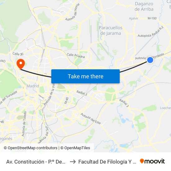 Av. Constitución - P.º Democracia to Facultad De Filología Y Filosofía map