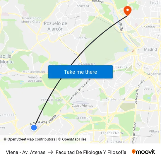 Viena - Av. Atenas to Facultad De Filología Y Filosofía map