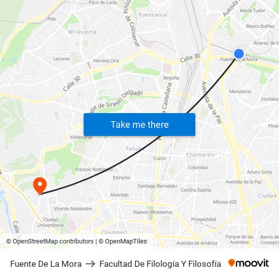 Fuente De La Mora to Facultad De Filología Y Filosofía map
