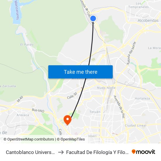 Cantoblanco Universidad to Facultad De Filología Y Filosofía map