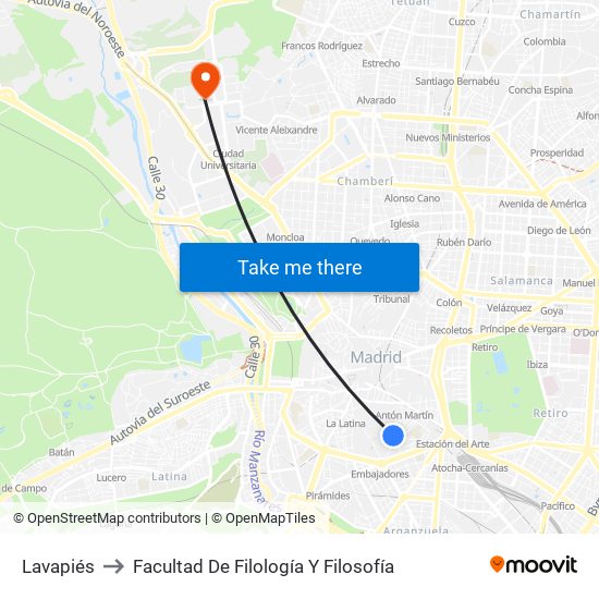 Lavapiés to Facultad De Filología Y Filosofía map