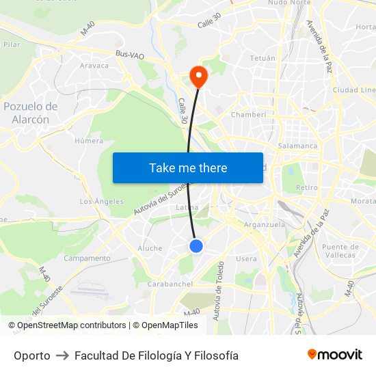 Oporto to Facultad De Filología Y Filosofía map