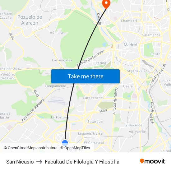 San Nicasio to Facultad De Filología Y Filosofía map