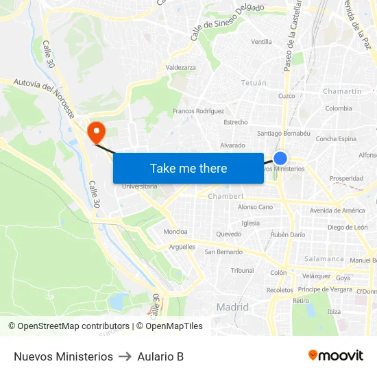 Nuevos Ministerios to Aulario B map