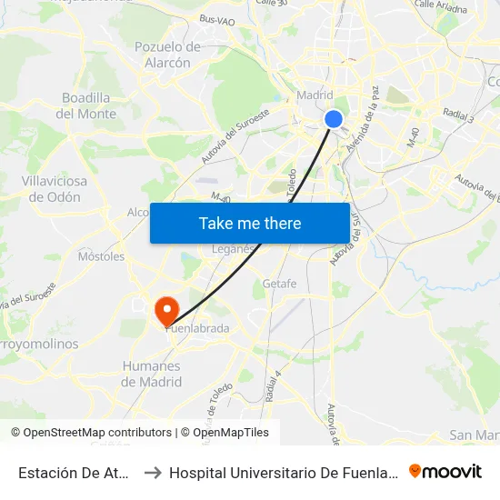 Estación De Atocha to Hospital Universitario De Fuenlabrada. map