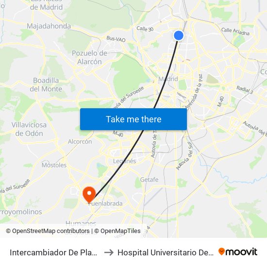 Intercambiador De Plaza De Castilla to Hospital Universitario De Fuenlabrada. map